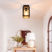 Mayful Farmhouse Flush Mount Ceiling Light Rustic Ceiling Light Combine With Metal And Wood Frame Clear Glass Ceiling Light Fi