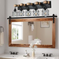 Farmhouse Vanity Light Fixture 5Light Bathroom Lighting Black Industrial Wood Wall Light Over Mirror With Metal Shade Led Bulbs