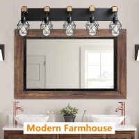 Farmhouse Vanity Light Fixture 5Light Bathroom Lighting Black Industrial Wood Wall Light Over Mirror With Metal Shade Led Bulbs