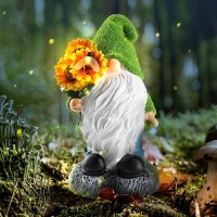 Bhooo Solar Garden Gnome Statue For Outdoor 135 Resin Garden Gnomes Figurine Holding Sunflowers With Solar Powered Lights Ya