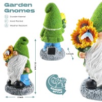 Bhooo Solar Garden Gnome Statue For Outdoor 135 Resin Garden Gnomes Figurine Holding Sunflowers With Solar Powered Lights Ya