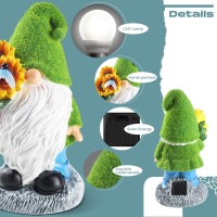 Bhooo Solar Garden Gnome Statue For Outdoor 135 Resin Garden Gnomes Figurine Holding Sunflowers With Solar Powered Lights Ya