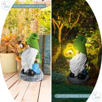 Bhooo Solar Garden Gnome Statue For Outdoor 135 Resin Garden Gnomes Figurine Holding Sunflowers With Solar Powered Lights Ya