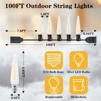 2024 New Outdoor String Lights 100Ft, Waterproof String Lights For Outside, Patio Light With 52 Icicle Shape Bulbs, Dimmable Led Lights String, Linkable Hanging Lights For Christmas Party Yard Balcony