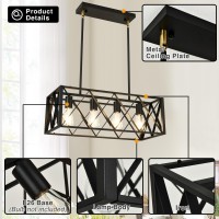 Pretoy Kitchen Light Fixture Black Farmhouse Chandelier For Dining Room Rectangle Kitchen Island Pendant Lighting 4Light Metal