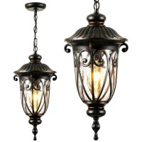 Vianis Large Outdoor Pendant Light Vintage Outdoor Chandelier Farmhouse Waterproof Outdoor Hanging Lights With Seed Glass Out