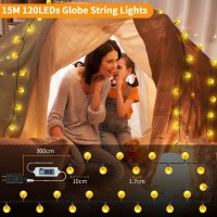 Warm White Outdoor String Lights - 49Ft 120 Led Plug In Globe String Lights Waterproof With Remote, 8 Modes Hanging Globe Fairy Lights For Bedroom Classroom Party Christmas Outside Indoor Decor