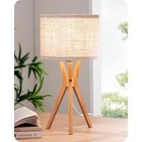 Edishine Tripod Table Lamp 175 Modern Bedside Lamp With Natural Woodcolored Lamp Legs Beige Linen Lampshade Boho Nightst