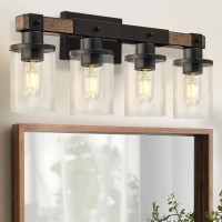 Goebleson 4Light Bathroom Light Fixture Farmhouse Vanity Lights For Bathroom With Glass Shade Rustic Bathroom Light Fixtures