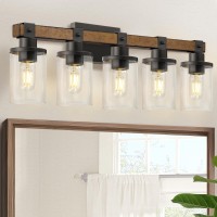 Goebleson 5Light Bathroom Light Fixture Farmhouse Vanity Lights For Bathroom With Glass Shade Rustic Bathroom Light Fixtures