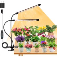 Sdovuerc Full Spectrum Dual Heads Clip Grow Lights For Indoor Plants With 3912H Timer Dimmer And 10 Feet Cables For Plant Grow