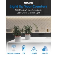 Nicor Lighting 9 Led Direct Wire Under Cabinet Light Dimmable Undercounter Led Lights For Kitchen Selectable Cct 2700K50