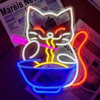 Anime Maneki Neko Ramen Neon Sign Japanese Lucky Cat Noodle Led Light Sign For Home Living Room Wall Decor Cartoon Cat Art Dec