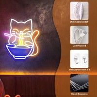 Anime Maneki Neko Ramen Neon Sign Japanese Lucky Cat Noodle Led Light Sign For Home Living Room Wall Decor Cartoon Cat Art Dec