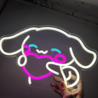 Anime Kawaii Big Ears Dog Neon Sign For Wall Decor Cute Cartoon Led Night Sign For Girl Bedroom Game Room Japanese Kawaii Wall