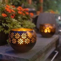 Solar Fire Bowl 8 1Pack Outdoor Waterproof Solar Lanterns Metal Porch Lights With Flickering Flame For Tabletop Patio Ga