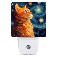 Jopowide Cat Night Light Lonely Ginger Cat Night Lights Plug Into Wall Decor For Bedroom Bathroom Hallway Kitchen Dusk To D