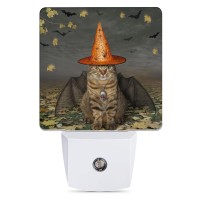 Halloween Decorations Cat Night Light Bat Wings Plug Into Wall With Dusk To Dawn Light Sensors Warm Nightlights For Bedroom B