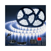 Junwen 50Ft White Led Strip Lights 12V Outdoor Led Strip Lights Waterproof Flexible Led Light Strip Indoor Plug In Cuttable Smd