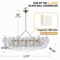 Beypan Luxury Swirled Bubble Glass Chandeliers Clear Ribbed Blown Glass Globe Chandelier 51 L X 26 W X 22 H Hanging Pendan