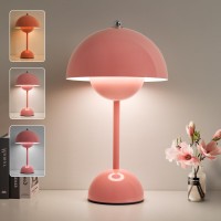 Zoopeen Modern Cordless Mushroom Table Lamp 5200Mah Rechargeable Battery Operated Flowerpot Lamp 3 Color Stepless Dimmable Porta