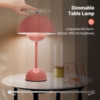 Zoopeen Modern Cordless Mushroom Table Lamp 5200Mah Rechargeable Battery Operated Flowerpot Lamp 3 Color Stepless Dimmable Porta