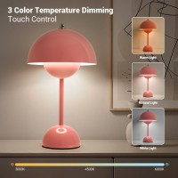 Zoopeen Modern Cordless Mushroom Table Lamp 5200Mah Rechargeable Battery Operated Flowerpot Lamp 3 Color Stepless Dimmable Porta