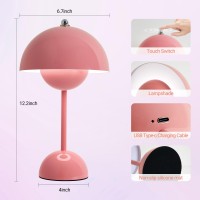 Zoopeen Modern Cordless Mushroom Table Lamp 5200Mah Rechargeable Battery Operated Flowerpot Lamp 3 Color Stepless Dimmable Porta