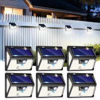 Vighep 6 Pack Solar Fence Lights Outdoor Waterproof Outside Lights With Motion Sensor 3 Modes 178Led Bright Wireless Wall Li