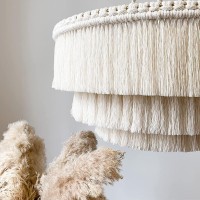 Lagom Bohemia Tassel Pendant Light, Fringe Chandelier Ceiling Light Handmade,Boho Light Fixture Cotton Fringes Ceiling Light (Beige- 23'' Wide, Plug In)