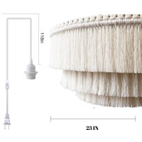 Lagom Bohemia Tassel Pendant Light, Fringe Chandelier Ceiling Light Handmade,Boho Light Fixture Cotton Fringes Ceiling Light (Beige- 23'' Wide, Plug In)