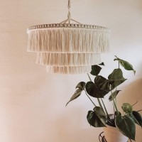 Lagom Bohemia Tassel Pendant Light, Fringe Chandelier Ceiling Light Handmade,Boho Light Fixture Cotton Fringes Ceiling Light (Beige- 23'' Wide, Plug In)