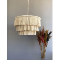 Lagom Bohemia Tassel Pendant Light, Fringe Chandelier Ceiling Light Handmade,Boho Light Fixture Cotton Fringes Ceiling Light (Beige- 23'' Wide, Plug In)