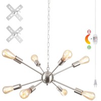 Lxwnyy 8-Light Plug In Chandelier Lighting With Long Cord Hanging Lights With Plug In Cord 16.4Ft & Dimmer Switch,Sputnik Chandeliers Plug In Pendant Light For Dining Room Kitchen Hallway