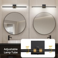 Faziyo Dimmable Black Gold Vanity Light For Bathroom 360 Rotatable Bath Lighting Fixtures Over Mirror 30 Inch Modern 4000K Bathr