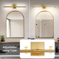 Faziyo Gold Vanity Light For Bathroom 360 Rotatable Lighting Fixtures 24 Inch Dimmable Modern 4000K Bathroom Sconces Over Mirror