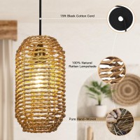 Ruzectt Plug In Pendant Light, Rattan Hanging Lights With On/Off Switch 15Ft Black Cotton Cord, Boho Wicker Hanging Lamp For Bedroom,Living Room (On/Off Switch-B)