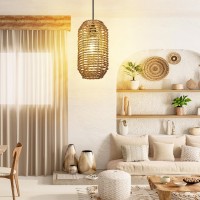 Ruzectt Plug In Pendant Light, Rattan Hanging Lights With On/Off Switch 15Ft Black Cotton Cord, Boho Wicker Hanging Lamp For Bedroom,Living Room (On/Off Switch-B)