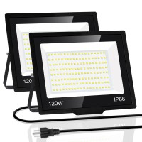 120W Led Flood Light Outdoor With Plug 14400Lm Super Bright Security Lights With 5Ft Wire Ip66 Waterproof Led Work Light 5000