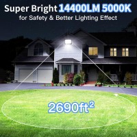 120W Led Flood Light Outdoor With Plug 14400Lm Super Bright Security Lights With 5Ft Wire Ip66 Waterproof Led Work Light 5000