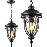 Vianis Black Outdoor Pendant Light Lantern Modern Outdoor Chandelier Handcrafted Hanging Outdoor Lights With Seed Glass Outdo