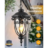 Vianis Black Outdoor Pendant Light Lantern Modern Outdoor Chandelier Handcrafted Hanging Outdoor Lights With Seed Glass Outdo