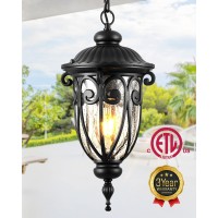 Vianis Black Outdoor Pendant Light Lantern Modern Outdoor Chandelier Handcrafted Hanging Outdoor Lights With Seed Glass Outdo