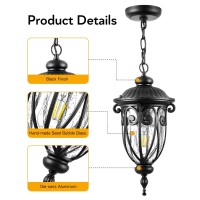 Vianis Black Outdoor Pendant Light Lantern Modern Outdoor Chandelier Handcrafted Hanging Outdoor Lights With Seed Glass Outdo