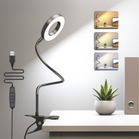 Kexin Clip On Table Lamp 3 Color Modes 10 Brightness Eyecaring Clamp Light Dimmable Reading Lamp 360 Rotatable Metal Gooseneck