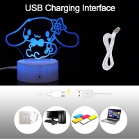 Znxfcc Cinnamoroll 16 Colors Night Light 3D Illusion Table Lamp With Touch Remote Control Acrylic Led Lamp Anime Led Light Des