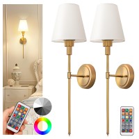 Doresshop Battery Operated Wall Sconce Set Of 2 Wall Light Wireless Easy To Install Remote Control Dimmable And Adjustable Sco