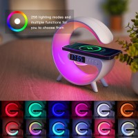 Leenabao Mini Wireless Speaker Lamp With Alarm Clock Wireless Charging Atmosphere Light Bedside Table Lamp Gifts White