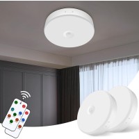 Yurnero 2 Pack Rechargeable Motion Sensor Light With Remote Wireless Ceiling Lights With 4 Colors Dimmable Shower Light For Clo