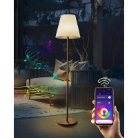 Yoolax Light Outdoor Solar Floor Lamp With Bluetooth Speaker, App Control Waterproof Ip65 Outdoor Lamps For Patio, Cordless Floor Lamp With Dimmable 8 Rgb Led For Lawn, Pool, Garden, Deck